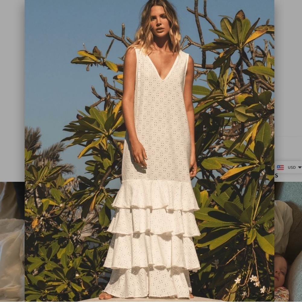 Anthropologie Encantadore White Eyelet Lace Ruffled Shashi Maxi Dress NWT